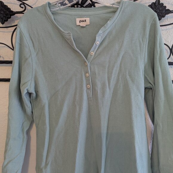 Pact Women's Soft Blue Henley Shirt | Size Medium - Picture 2 of 5